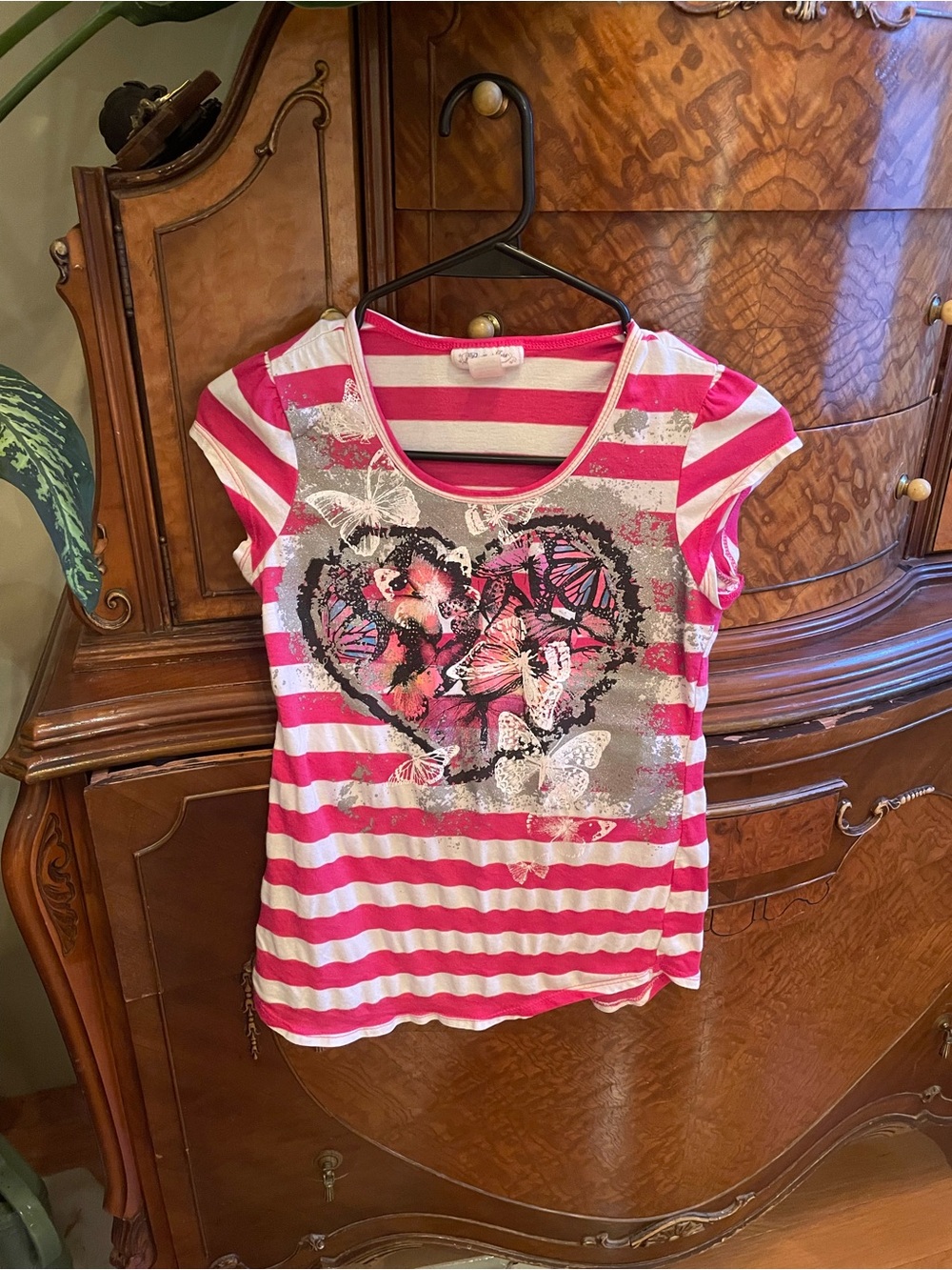 Y2K Pink Striped Butterfly Heart Tee